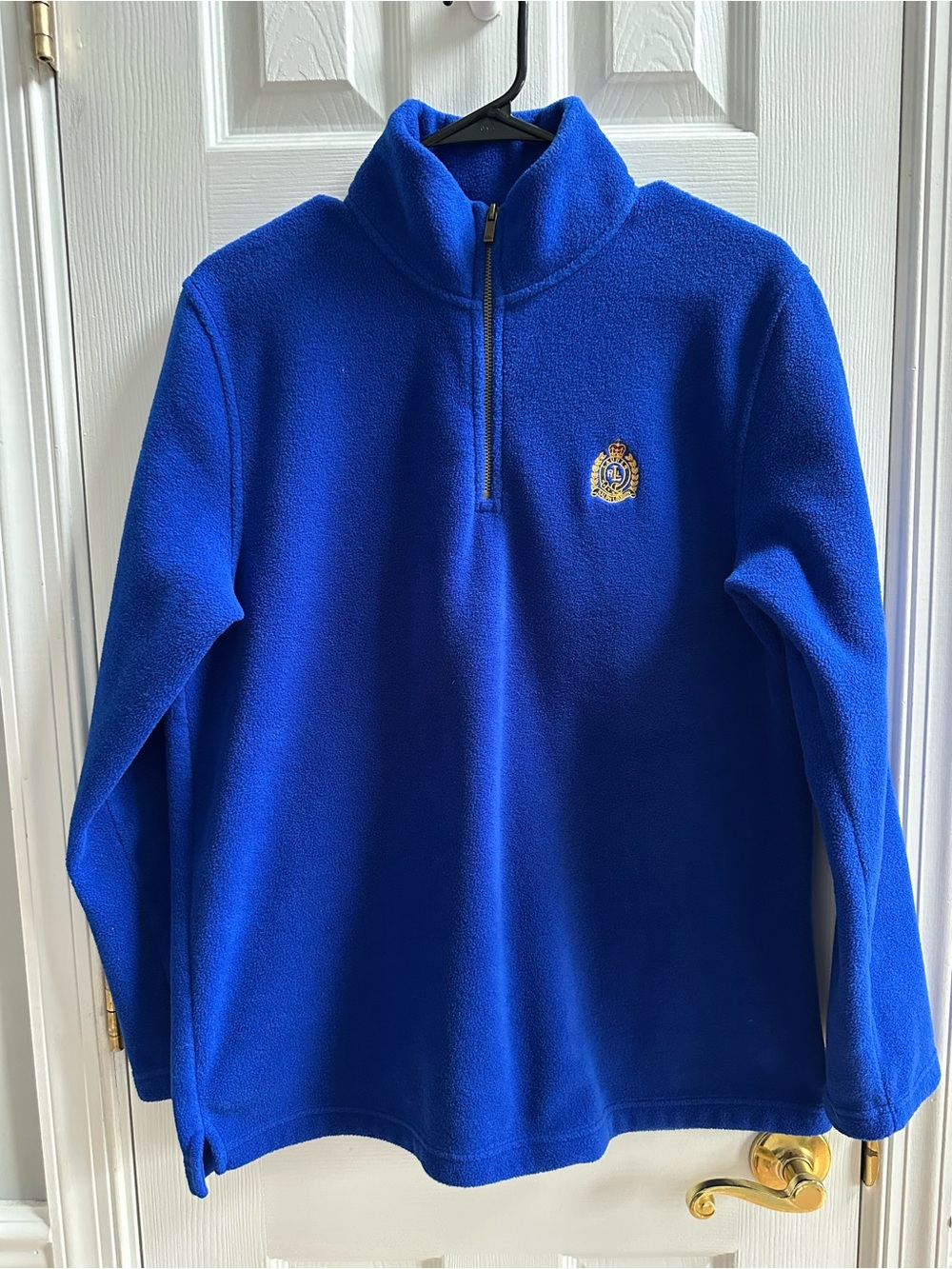 Lauren Ralph Lauren Sweater Womens Large Blue Fleece Quarter Zip Crest Logo